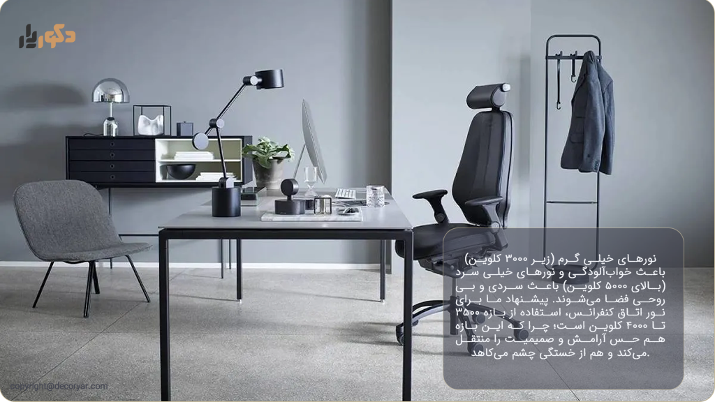 انتخاب دمای رنگ و کیفیت نور اتاق کنفرانس برای کاهش خستگی